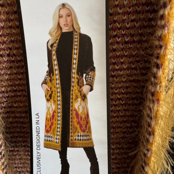 MAX SPORT MSRP $368 Magenta Combo Long Maxi Cardigan w/ Pocket Fall S Faux Fur - Picture 12 of 16